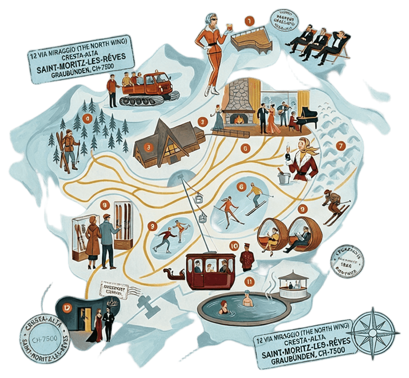 Chalant Society Club Map — illustrated map showing all 12 locations